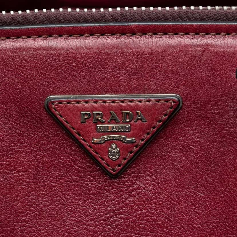 Prada Glace Calf Twin Pocket Satchel Red Leather Very good condition - Box View
