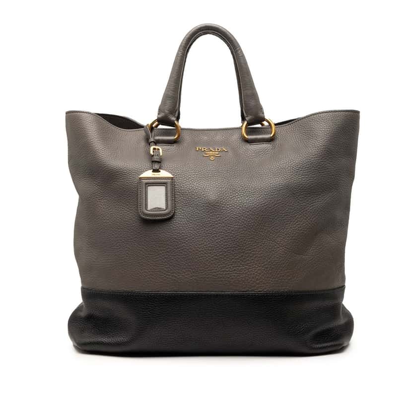 Prada Bicolor Vitello Daino Open Convertible Tote Brown Leather Very good condition - Front View