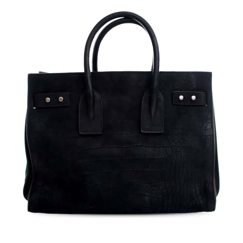 Saint Laurent Small Croc Embossed Suede Sac De Jour Satchel Black Leather Very good condition - Back View