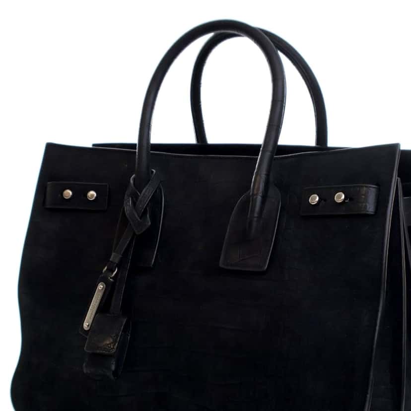Saint Laurent Small Croc Embossed Suede Sac De Jour Satchel Black Leather Very good condition - Box View