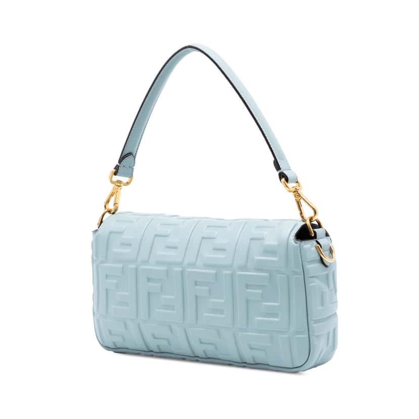 Fendi Zucca Embossed Leather Baguette Satchel Blue Leather Very good condition - Back View