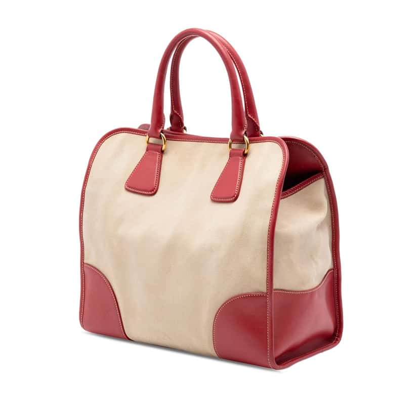 Prada Saffiano Trimmed Canvas Canapa Satchel Beige Very good condition - Back View