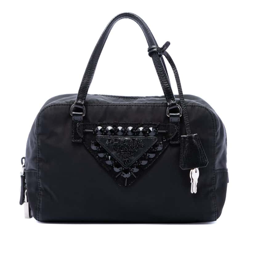 Prada Tessuto Beaded Handbag Black Very good condition - Front View