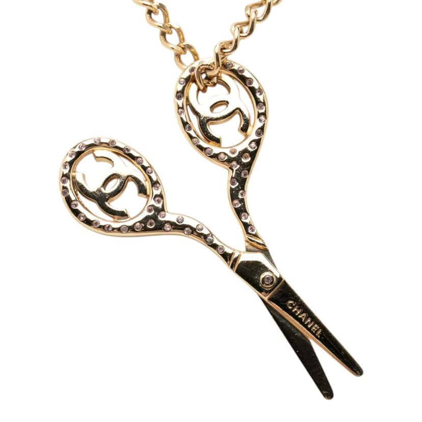 Chanel CC Gold Plated Strass Scissor Pendant Necklace Gold Metal Very good condition - Inside View