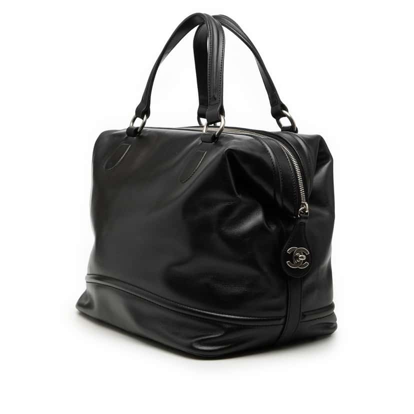 Chanel CC Calfskin Bowler Bag Black Leather Very good condition - Back View
