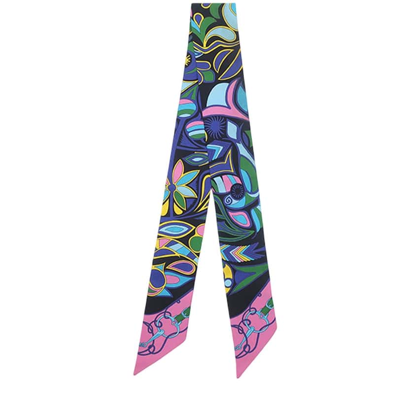 Hermès Folklore Silk Twilly Scarf Black Very good condition - Back View