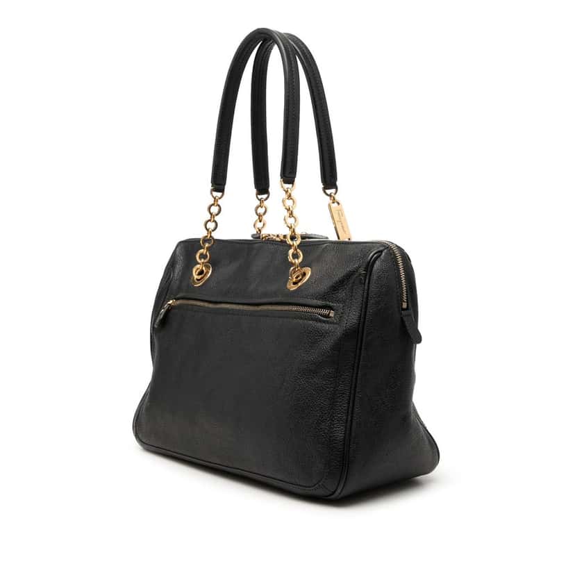 Ferragamo Buffalo Leather Fanya Chain Tote Black Leather Very good condition - Back View