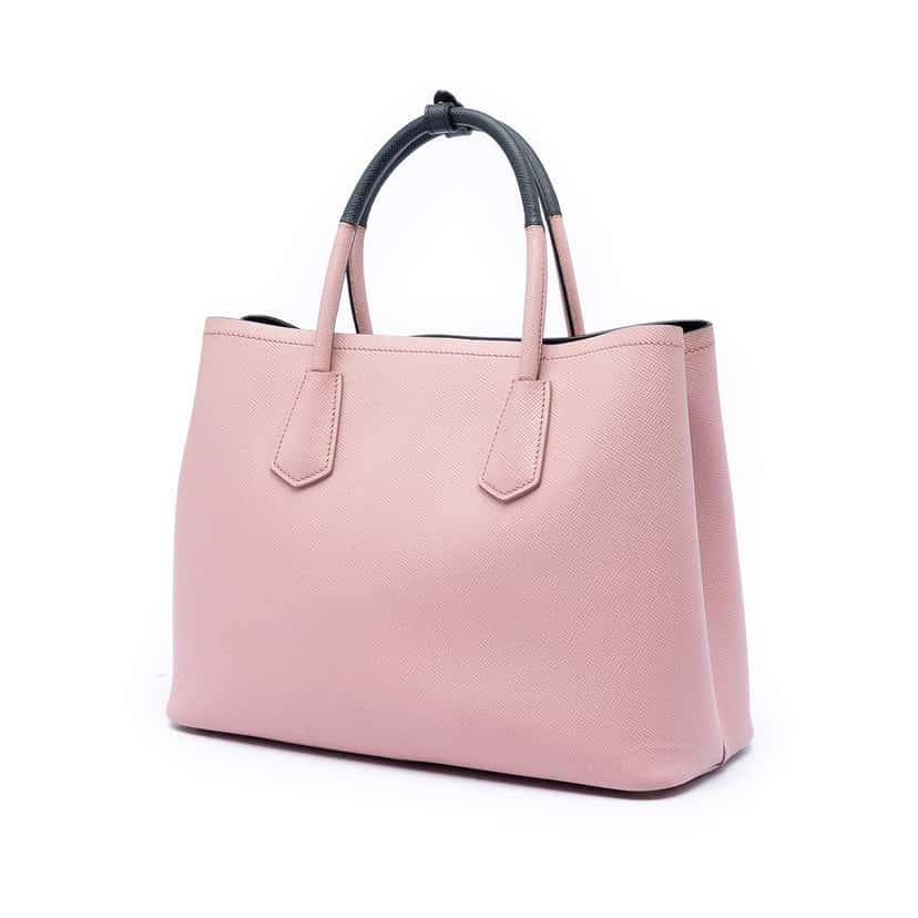 Prada Medium Bicolor Saffiano Cuir Double Satchel Pink Leather Very good condition - Back View