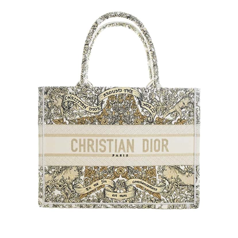 Dior Medium Canvas Embroidered Around the World Book Tote White Very good condition - Front View