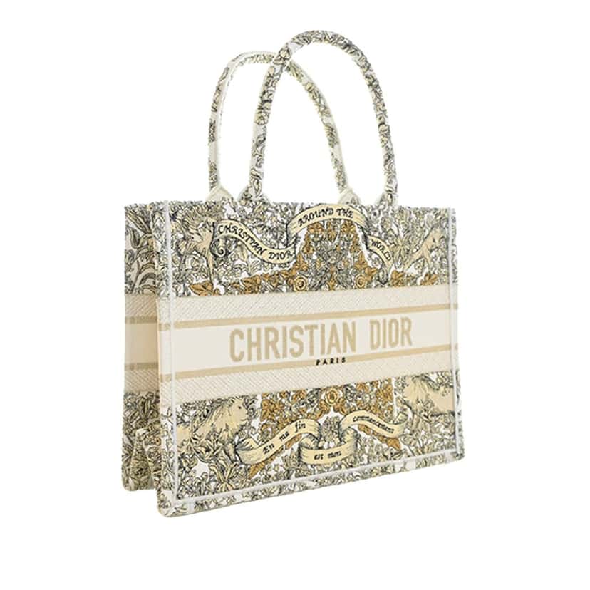 Dior Medium Canvas Embroidered Around the World Book Tote White Very good condition - Back View