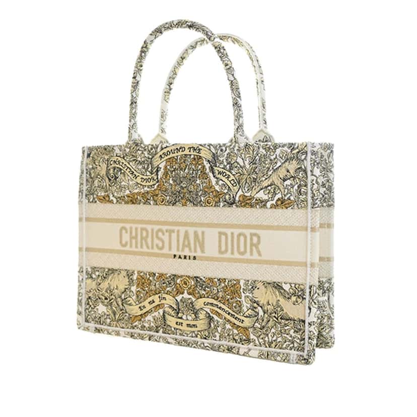 Dior Medium Canvas Embroidered Around the World Book Tote White Very good condition - Inside View