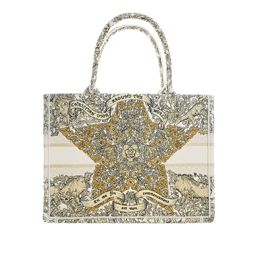 Dior Medium Canvas Embroidered Around the World Book Tote White Very good condition - Model View