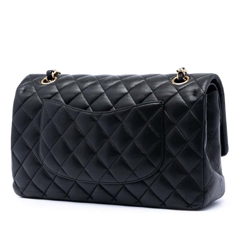 Chanel Medium Classic Lambskin Double Flap Black Leather Very good condition - Back View