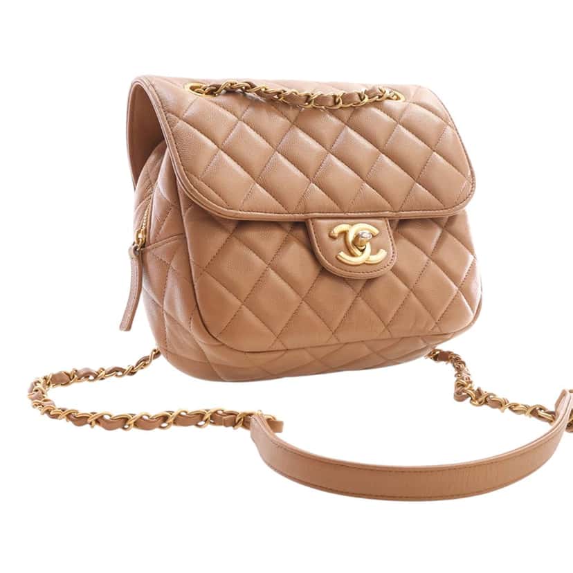 Chanel CC Quilted Caviar Crossbody Brown Leather Very good condition - Back View