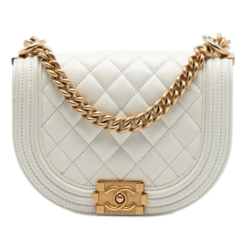 Chanel Mini Quilted Caviar Boy Messenger Bag White Leather Very good condition - Front View