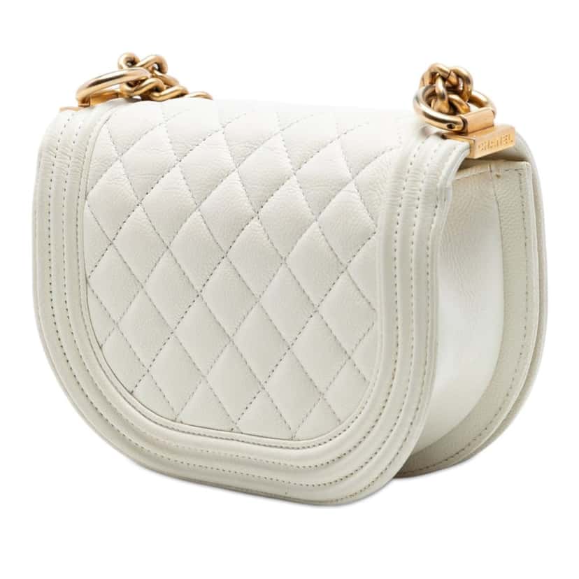 Chanel Mini Quilted Caviar Boy Messenger Bag White Leather Very good condition - Back View
