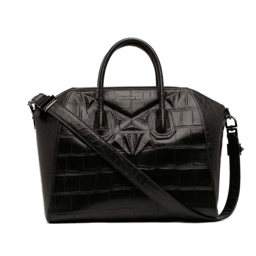 Givenchy Medium Croc Embossed Leather Antigona Satchel Black Leather Very good condition - Front View