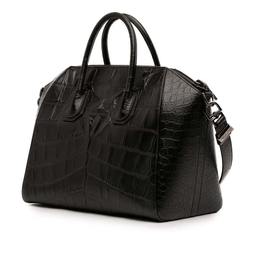 Givenchy Medium Croc Embossed Leather Antigona Satchel Black Leather Very good condition - Back View