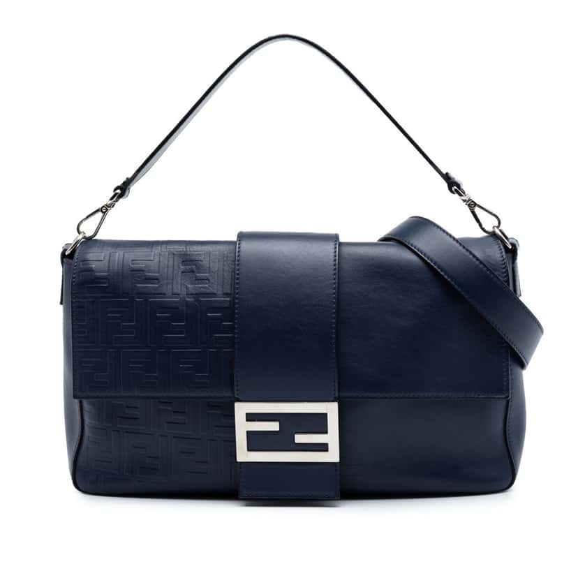Fendi Large Zucca Embossed Leather Convertible Belt Baguette Blue Leather Very good condition - Front View