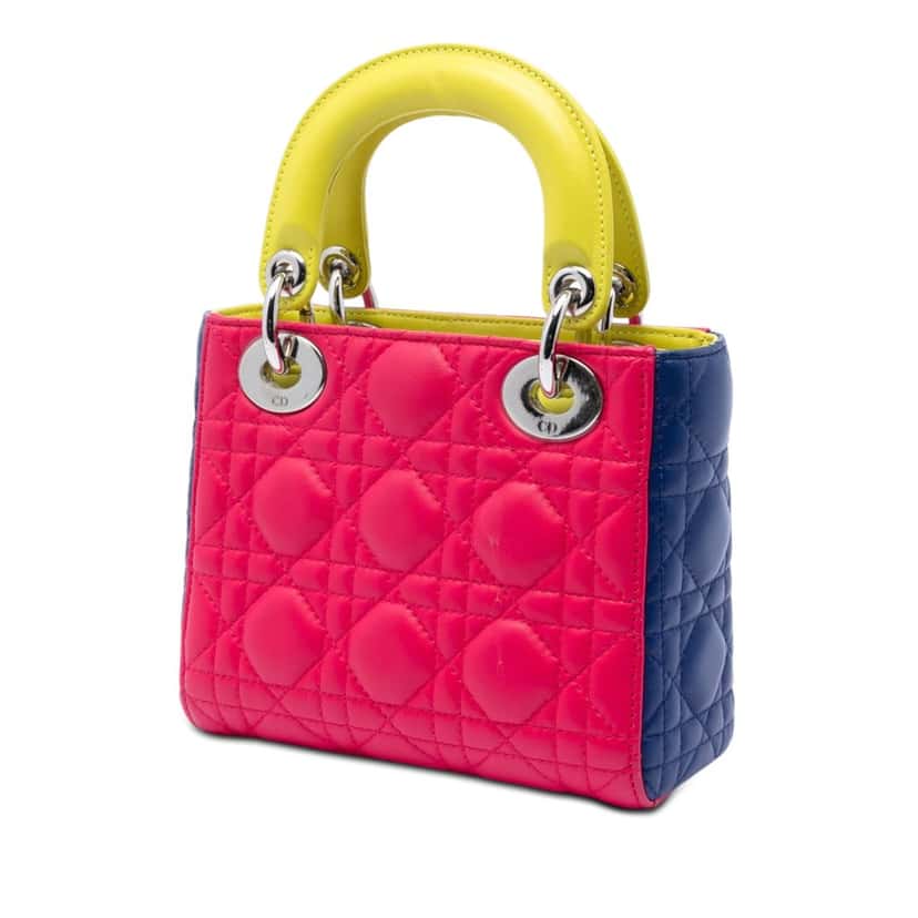 Dior Mini Tricolor Lambskin Cannage Lady Dior Pink Leather Very good condition - Back View