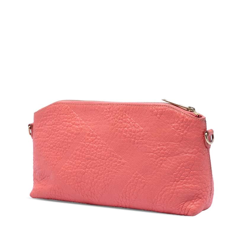 Burberry Small Grain Check Embossed Leather Chichester Crossbody Pink Leather Very good condition - Back View
