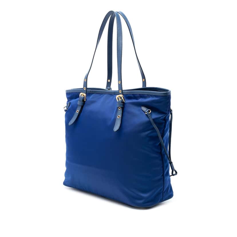 Prada Saffiano Trimmed Tessuto Tote Blue Very good condition - Back View