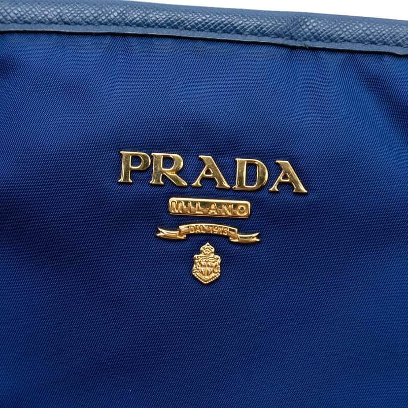 Prada Saffiano Trimmed Tessuto Tote Blue Very good condition - Box View