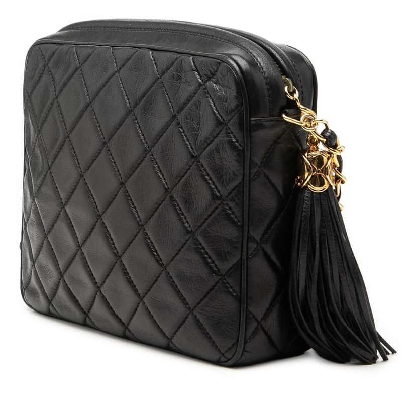 Chanel Mini CC Quilted Lambskin Tassel Camera Bag Black Leather Very good condition - Back View