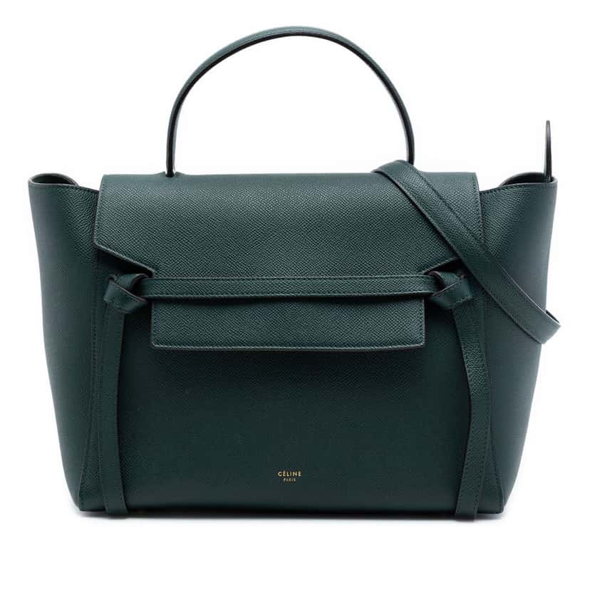 Celine Mini Grained Calfskin Belt Bag Green Leather Very good condition - Front View