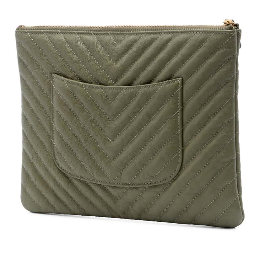 Chanel Medium Chevron Calfskin O Case Clutch Brown Leather Very good condition - Back View