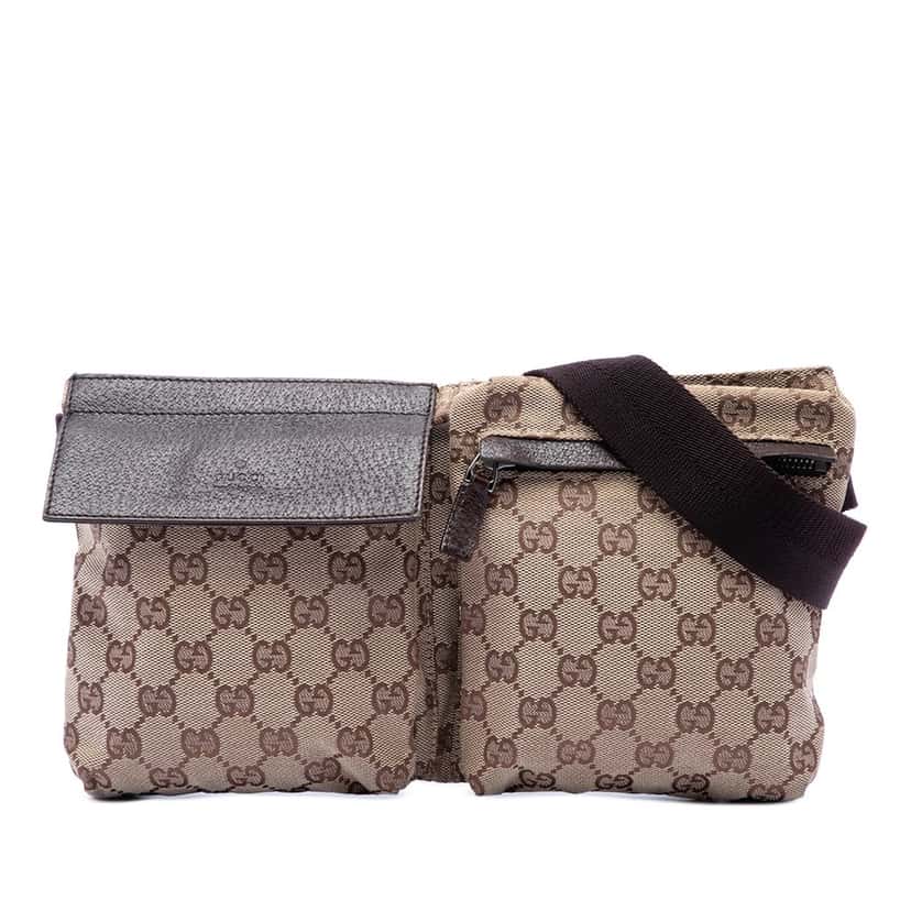Gucci GG Canvas Double Pocket Belt Bag Beige Very good condition - Front View