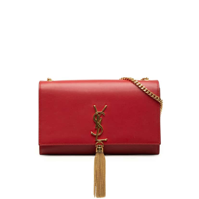 Saint Laurent Medium Smooth Calfskin Classic Monogram Kate Tassel Crossbody Red Leather Very good condition - Front View