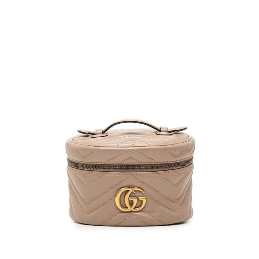 Gucci Mini GG Marmont Round Leather Vanity Bag Brown Leather Very good condition - Front View