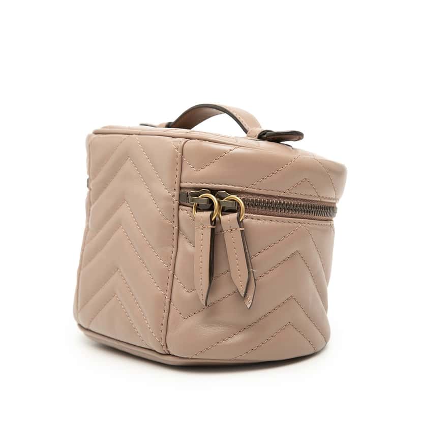 Gucci Mini GG Marmont Round Leather Vanity Bag Brown Leather Very good condition - Back View
