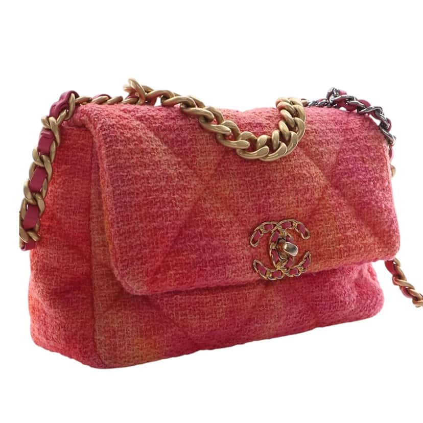 Chanel Medium Tweed Ombre 19 Flap Pink Very good condition - Back View