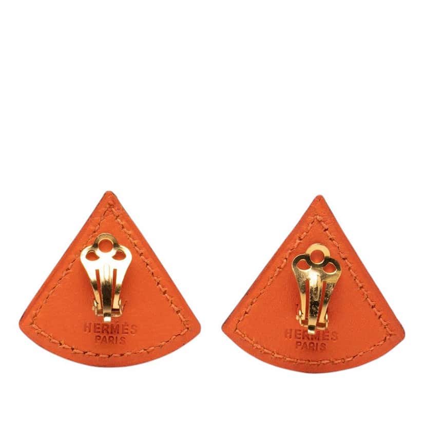 Hermès Swift Triangle Clip On Earrings Orange Leather Very good condition - Back View