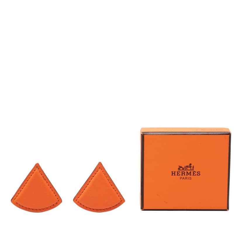 Hermès Swift Triangle Clip On Earrings Orange Leather Very good condition - Model View