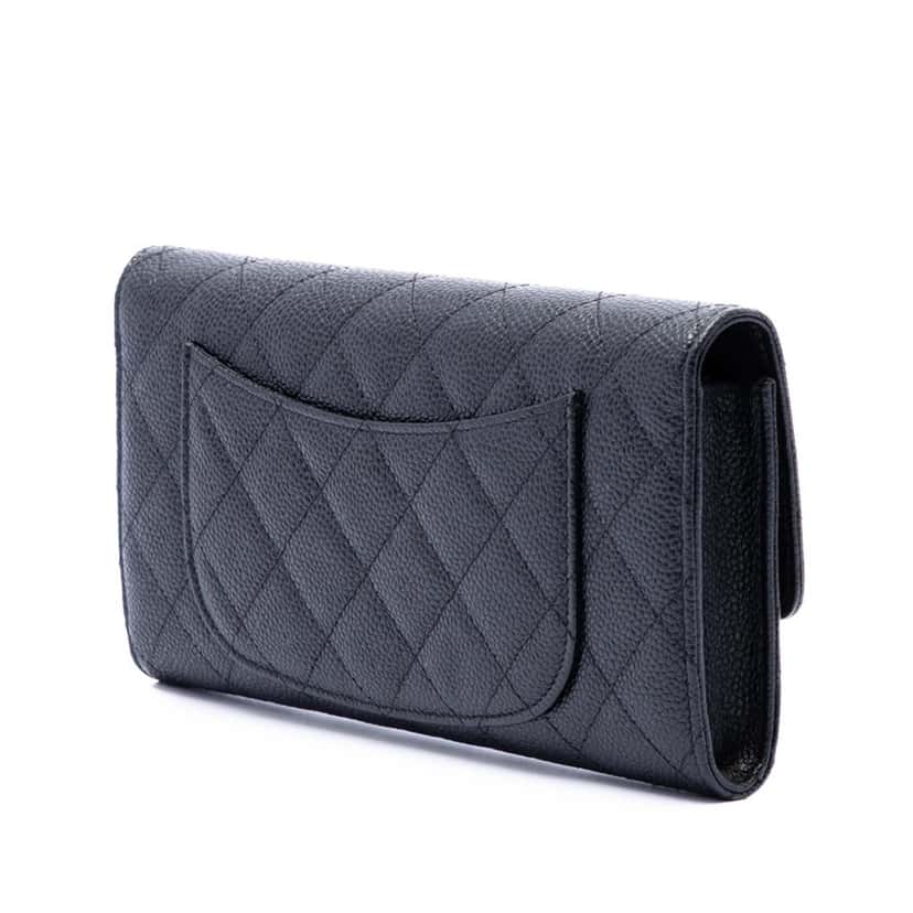 Chanel CC Caviar Classic Long Flap Wallet Black Leather Very good condition - Back View