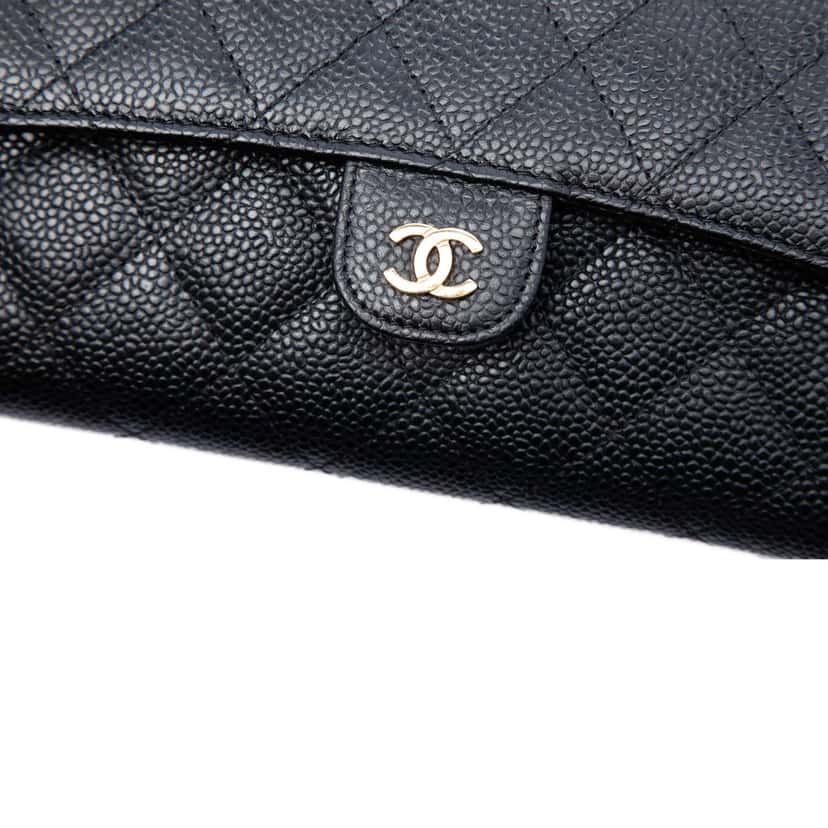 Chanel CC Caviar Classic Long Flap Wallet Black Leather Very good condition - Box View