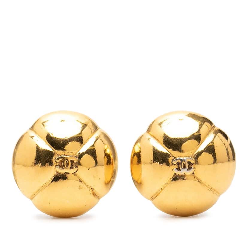 Chanel CC Gold Plated Camelia Dome Clip On Earrings Gold Metal Very good condition - Front View