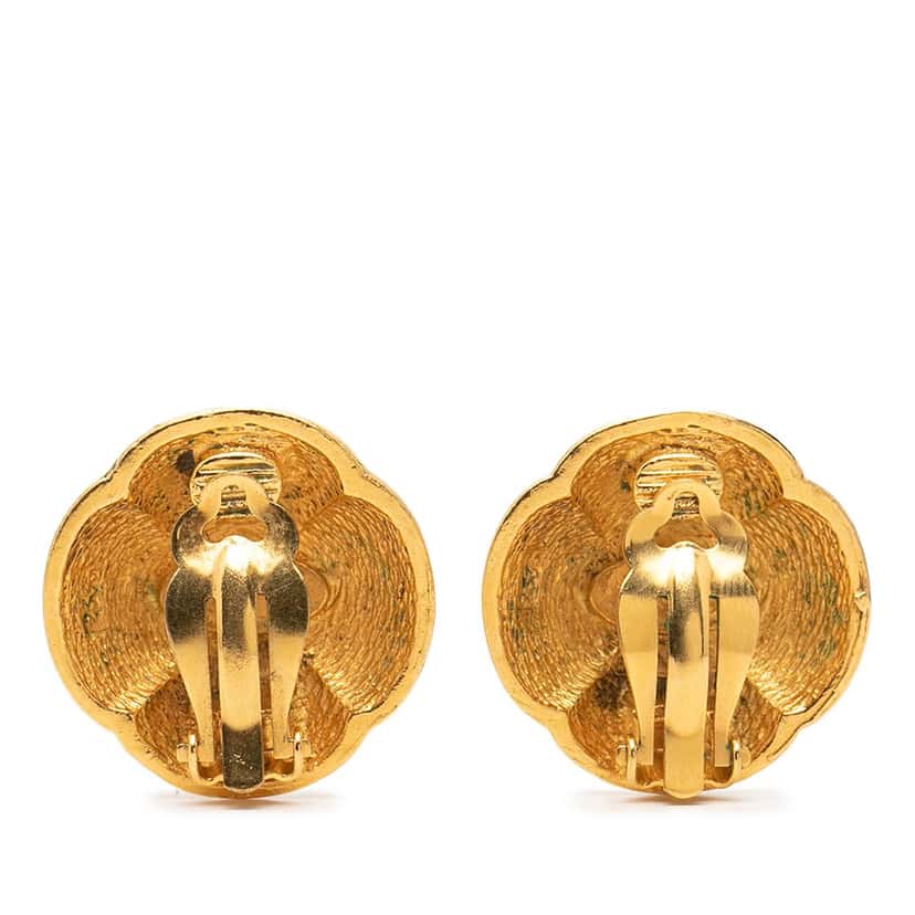 Chanel CC Gold Plated Camelia Dome Clip On Earrings Gold Metal Very good condition - Back View