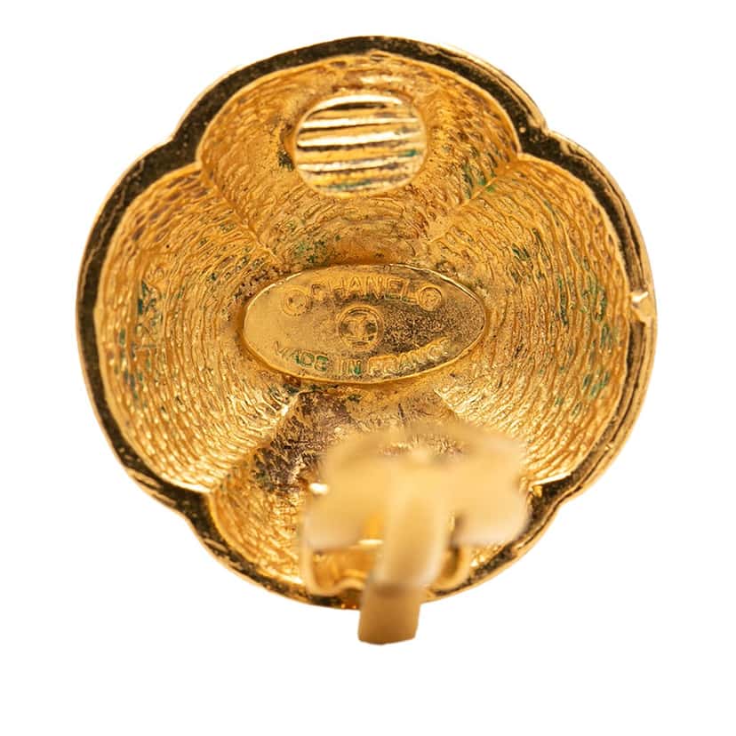 Chanel CC Gold Plated Camelia Dome Clip On Earrings Gold Metal Very good condition - Inside View