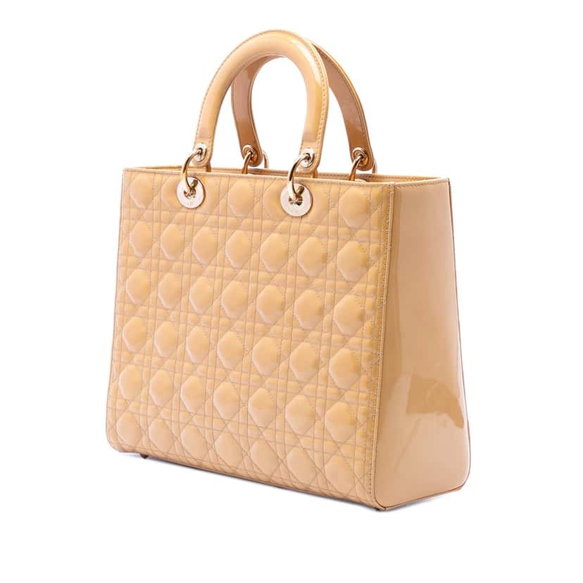 Dior Large Patent Cannage Lady Dior Beige Leather Very good condition - Back View