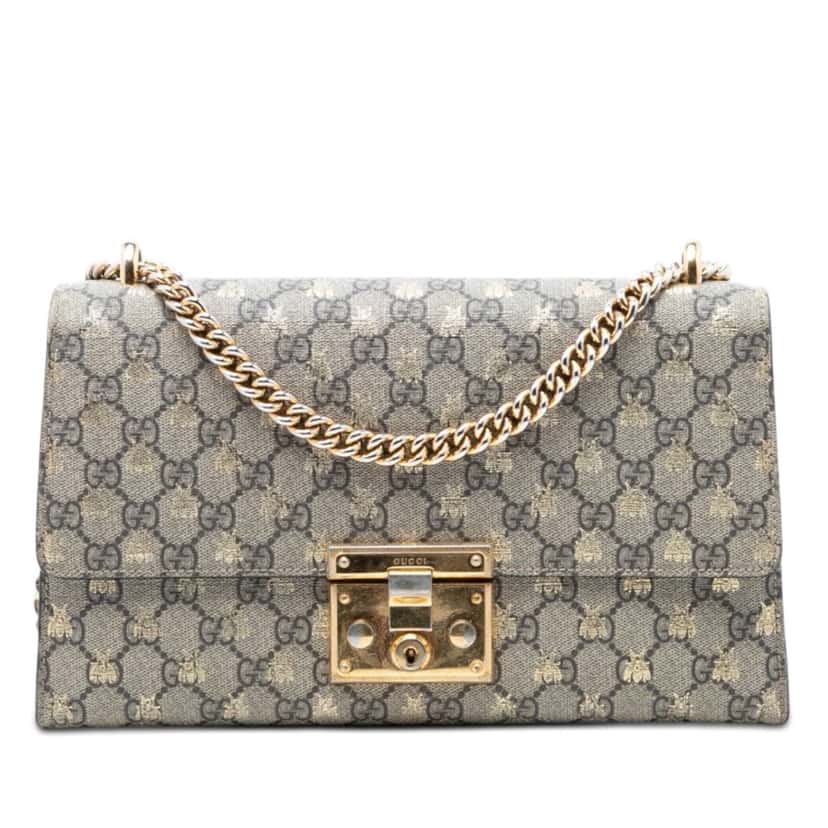 Gucci Medium GG Supreme Bee Padlock Shoulder Bag Beige Very good condition - Front View