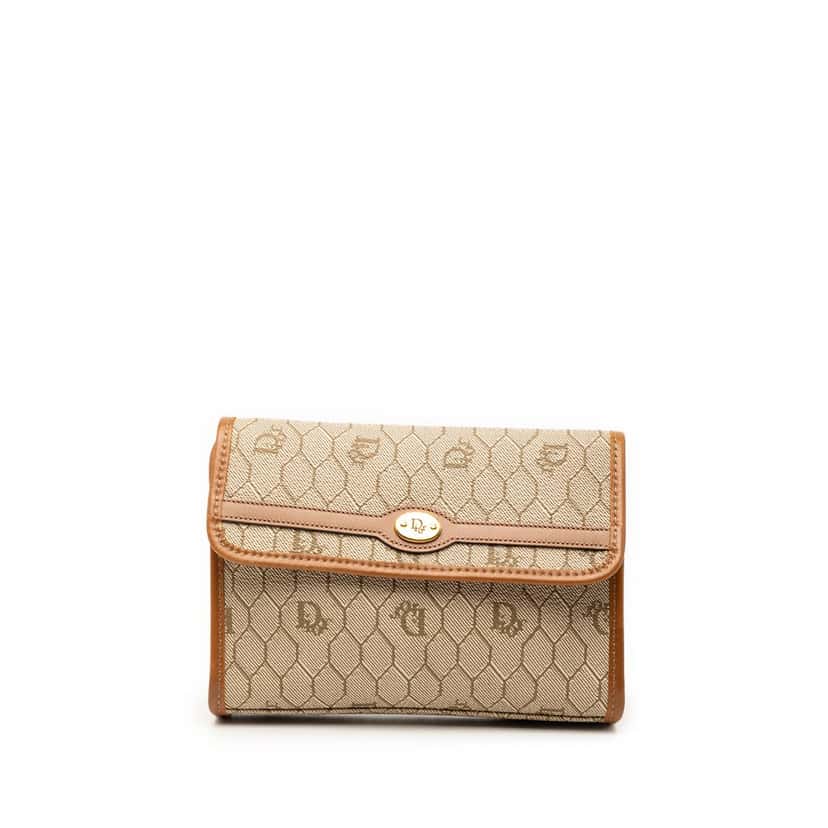 Dior Honeycomb Coated Canvas Clutch Beige Very good condition - Front View