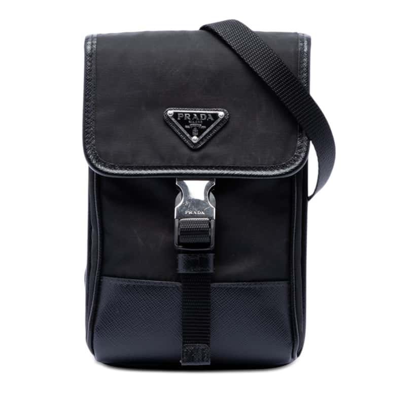 Prada Saffiano Trimmed Re Nylon Phone Case Black Very good condition - Front View