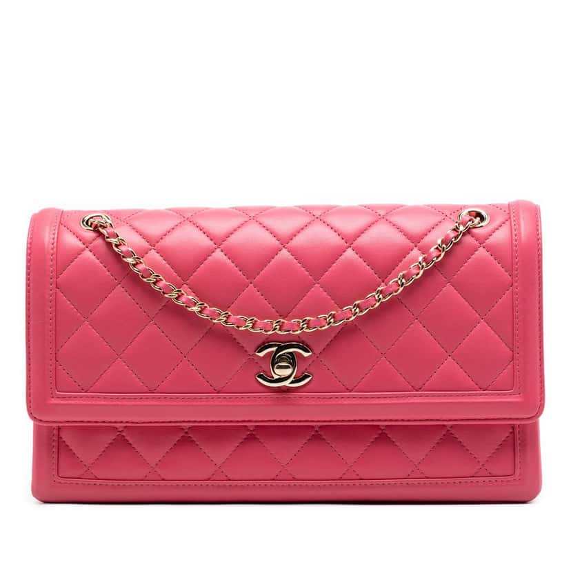 Chanel Medium Quilted Lambskin 3 Compartment Flap Pink Leather Very good condition - Front View
