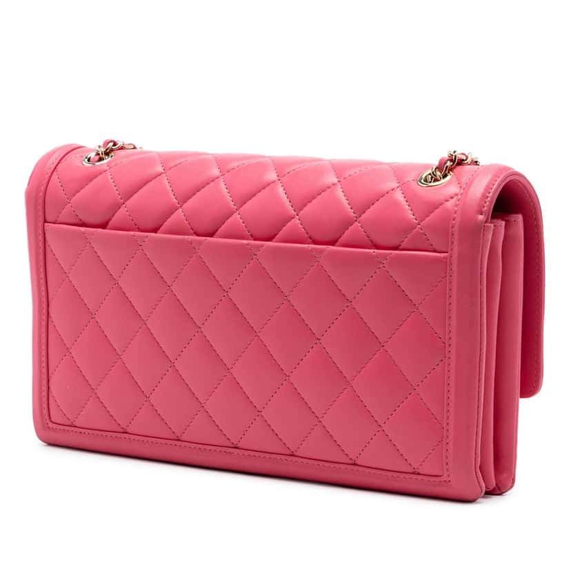 Chanel Medium Quilted Lambskin 3 Compartment Flap Pink Leather Very good condition - Back View