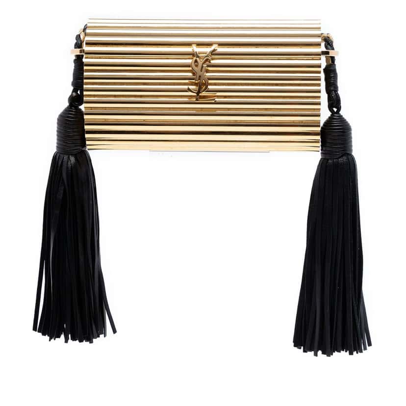 Saint Laurent Ribbed Acrylic and Lambskin Fringe Monogram Opium Box Bag Gold Plastic Very good condition - Front View