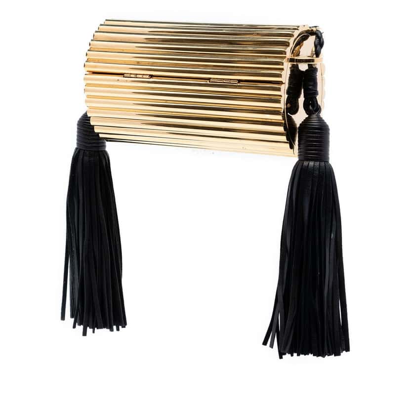 Saint Laurent Ribbed Acrylic and Lambskin Fringe Monogram Opium Box Bag Gold Plastic Very good condition - Back View